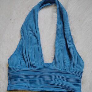 cropped blue halter going out top